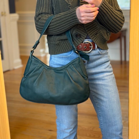FERCHI Spain Vintage Soft Leather Pleated Hobo Bag: Forest Green (EUC) - Picture 4 of 14